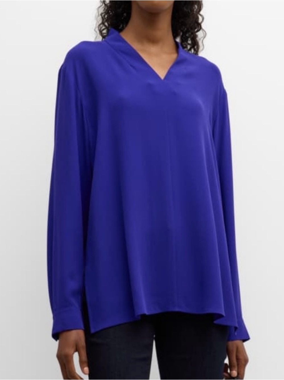 EILEEN FISHER Blue Georgette Crepe Long Sleeve V-Neck Size 3X